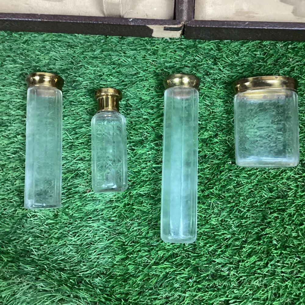 Antique Art Deco Celluloid Vanity Set in Original Case Green Marbled